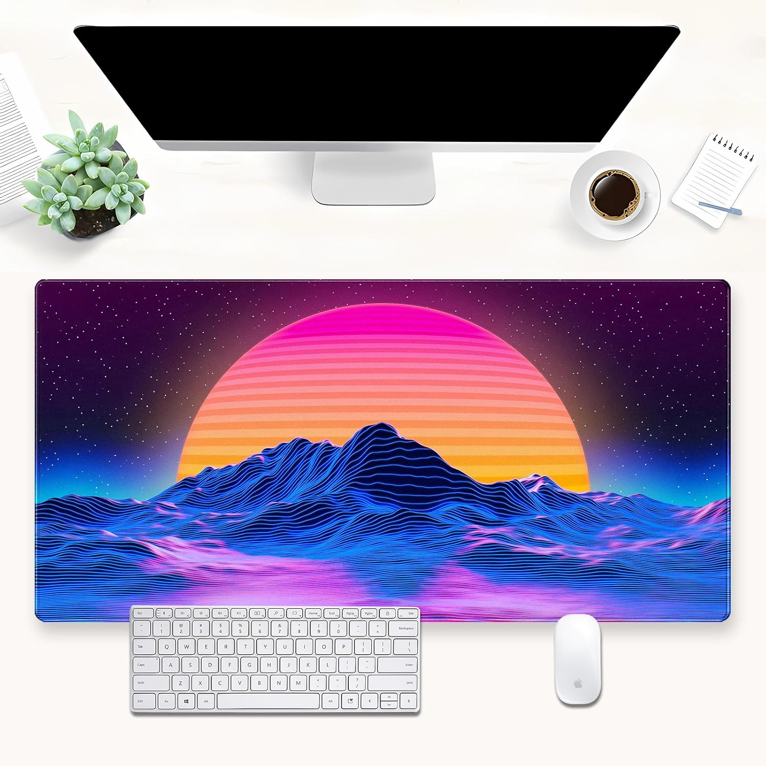 Mouse Gaming Retro - แผ่นรองเมาส์ Retro Synthwave Mountain Sun, แผ่นรองเมาส์เกมมิ่งขนาดใหญ่สไตล์