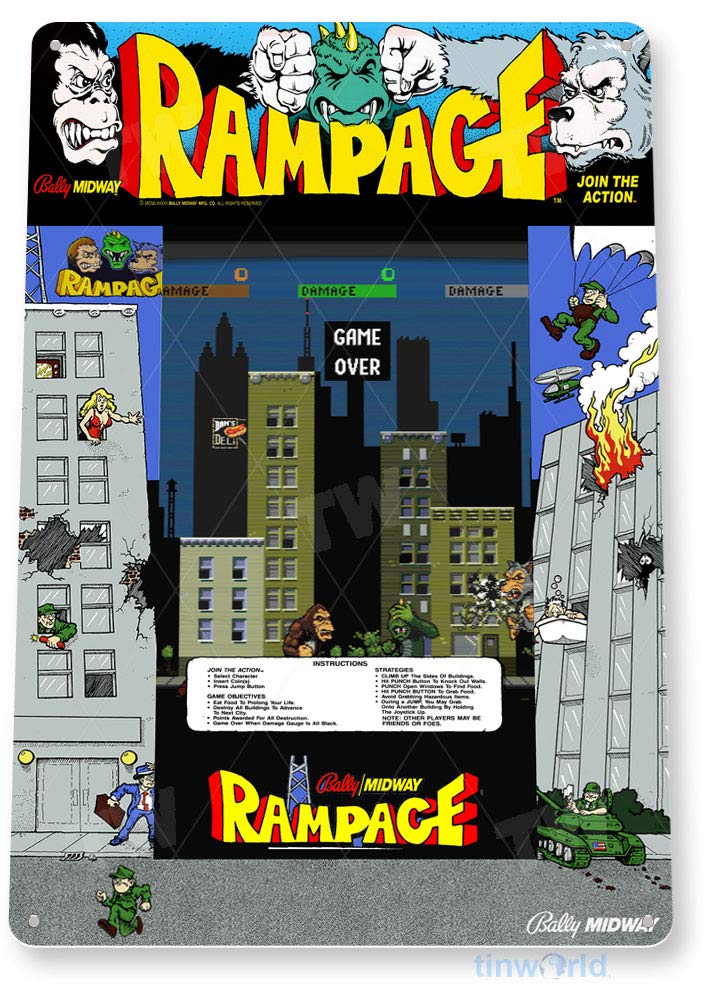 Retro Gaming Shops - ป้ายโลหะ TIN SIGN Rampage Arcade ป้ายห้องเกม