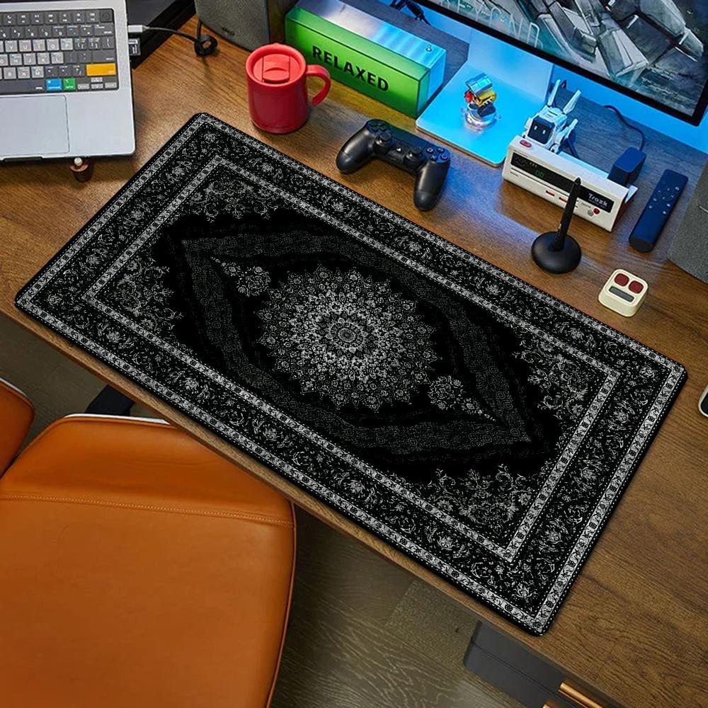 Mouse Gaming Retro - ใหม่พรมเปอร์เซียสีดำลึกลับเรโทร เรโทรแผ่นรองเมาส์พีซีเกมเมอร์แผ่นรองเมาส์ยางแผ่นรองคีย์บอร์ดสำหรับเล่นเกมแผ่นรองโต๊ะสำนักงาน