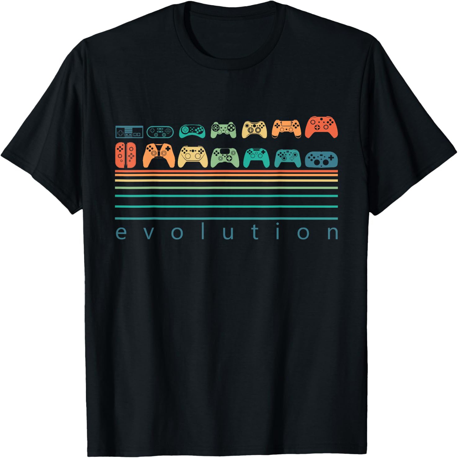 Retro Gaming Shops - เสื้อยืดลายกราฟิก คอนโทรลเลอร์เกมวิดีโอ วิวัฒนาการยุค 80s 90s เกมย้อนยุค