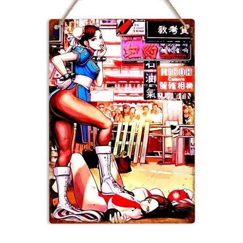 Retro Gaming Style - ป้ายโลหะติดผนังเกมเรโทร Chun Li ของขวัญสำหรับเกมเมอร์ ศิลปะอาร์เคด