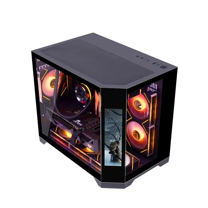 Retro Gaming Pc Case - เคสคอมพิวเตอร์สำหรับเกมเมอร์แบบ Mid-tower MATX ดีไซน์ใหม่ ไม่มีพัดลม พร้อมพอร์ต