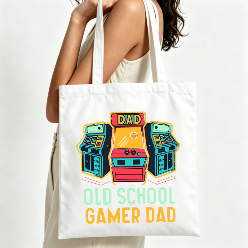 Retro Gaming Shops - กระเป๋าผ้าแคนวาสลายกราฟิกเครื่องเล่นเกมย้อนยุคสำหรับผู้หญิง พร้อมลายพิมพ์ตัวอักษร เหมาะสำหรับการใช้งานในชีวิตประจำวันและการเดินทางสไตล์วินเทจ