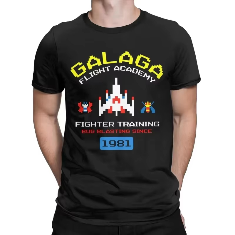 Retro Gaming Style - เสื้อยืดลายเกม Galaga สไตล์เรโทร ยุค 80s แนวอินเวเดอร์