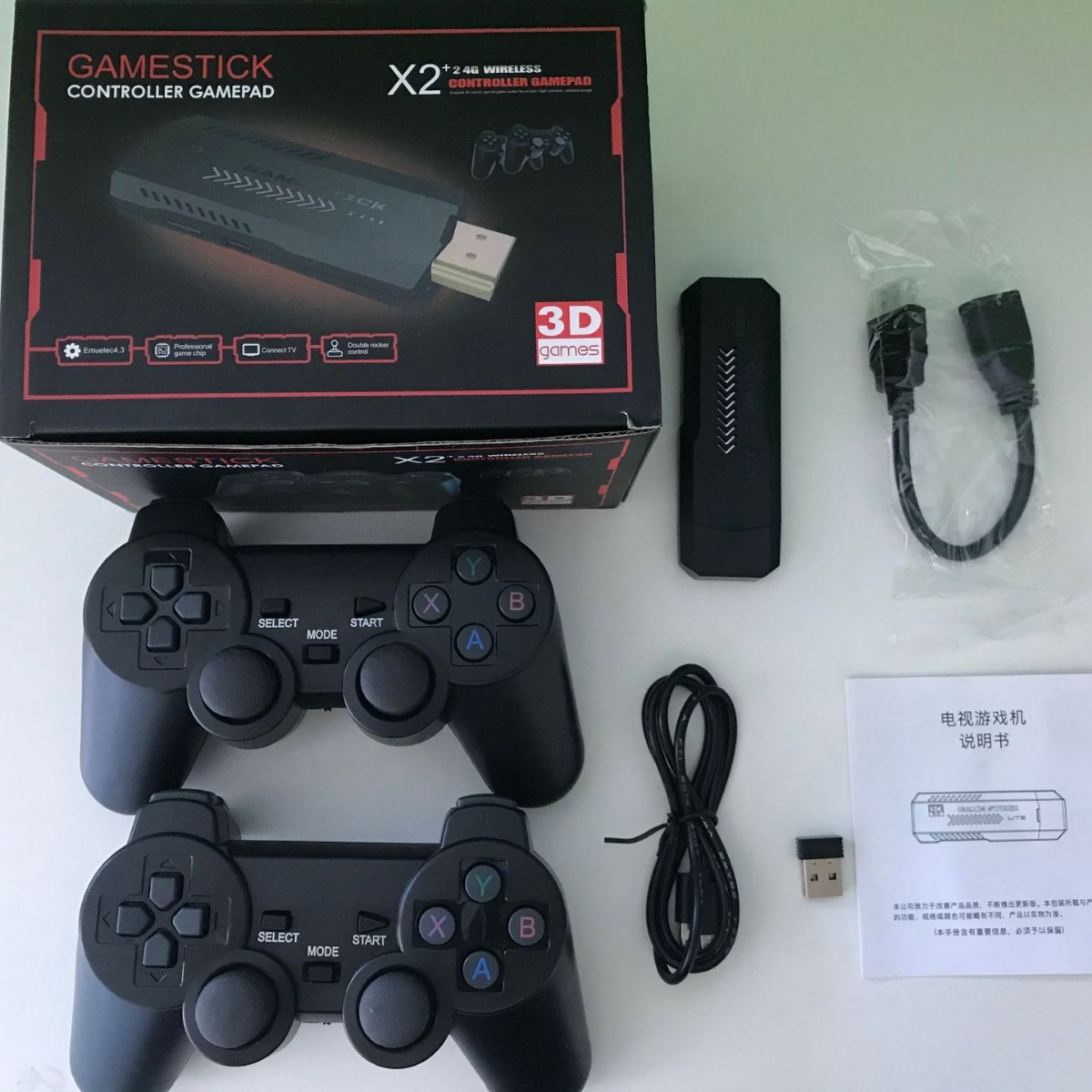 Retro Gaming Stick - เครื่องเล่นวิดีโอเกม X2 Retro คอนโซลเกมไร้สาย 2.4G พร้อมจอยควบคุมคู่